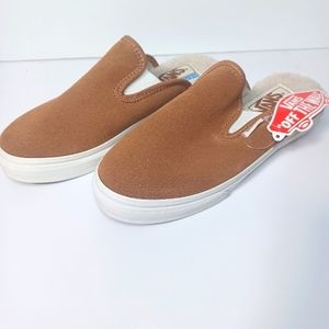 Vans Mule Brown Skateboarding Marshmallow Suede Faux Fur